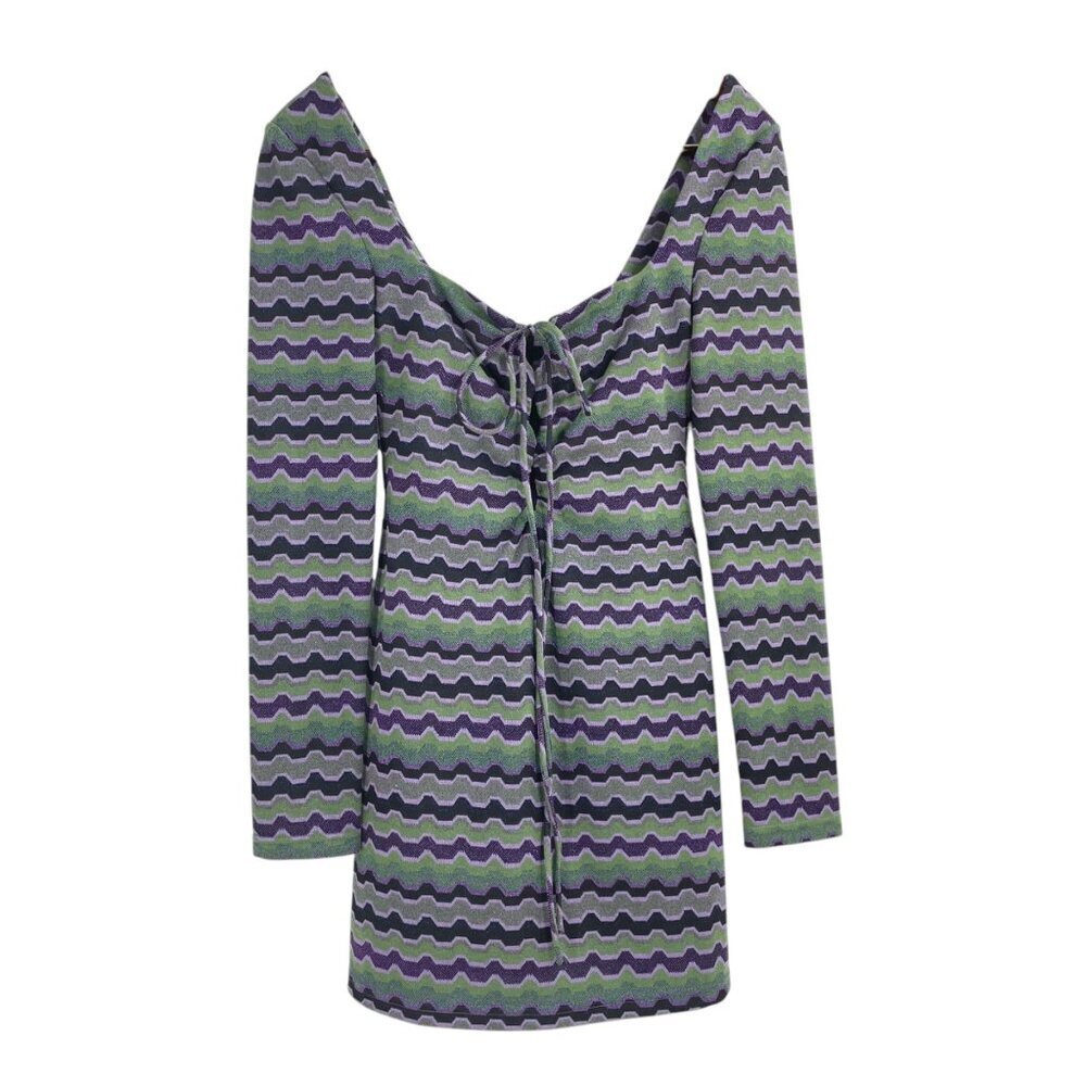 NWT Zara Purple Green Long Sleeve Cutout Mini Dress Womens XS Party Going Out